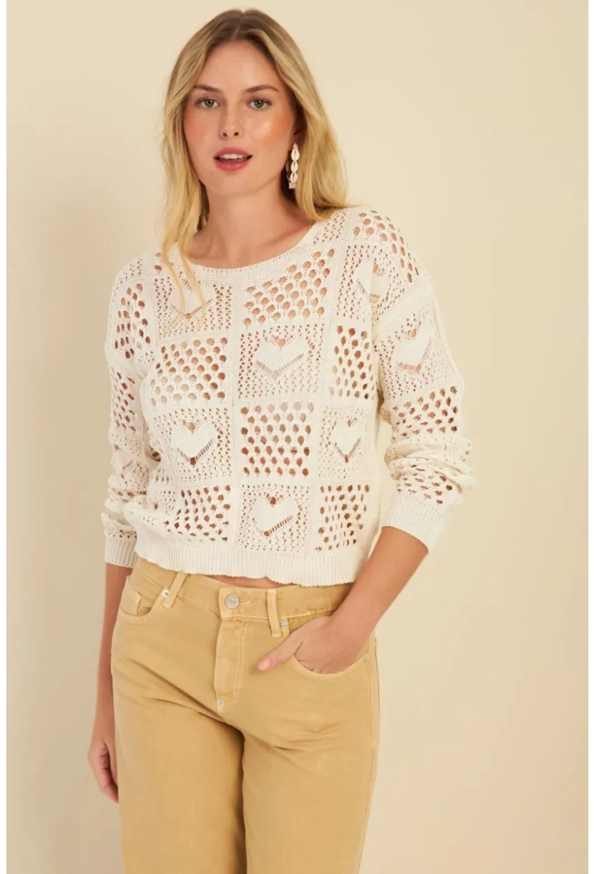 Kadın Ekru Ajurlu Triko Bluz  MZU601