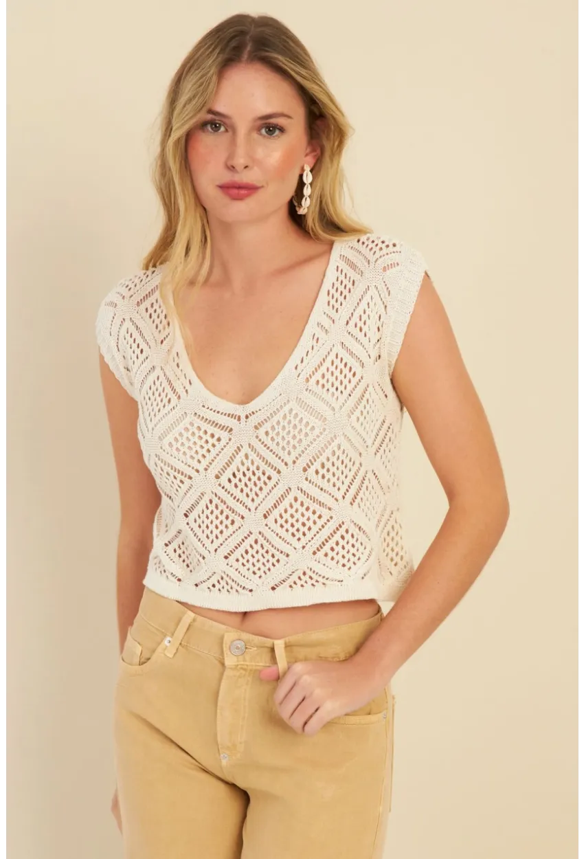 Kadın Ekru Ajurlu Triko Bluz MZU606