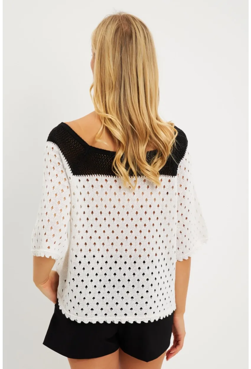 Kadın Ekru Ajurlu Triko Bluz YV230