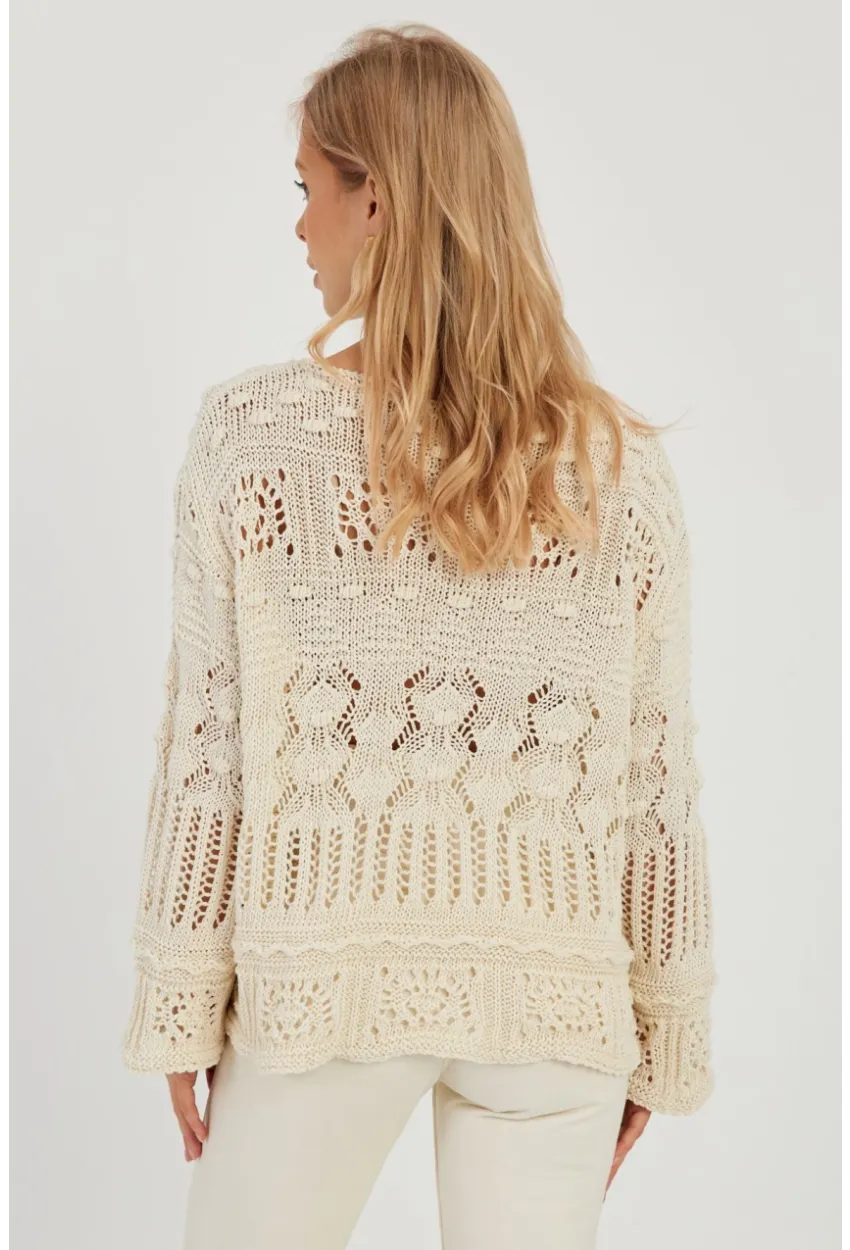 Kadın Ekru Ajurlu Triko Bluz YZ620