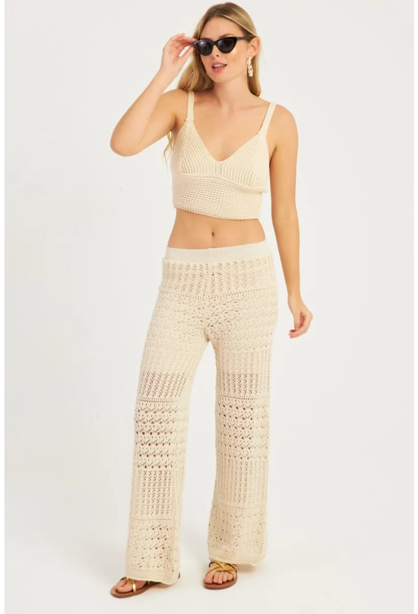 Kadın Ekru Ajurlu Triko Pantolon YZ3062