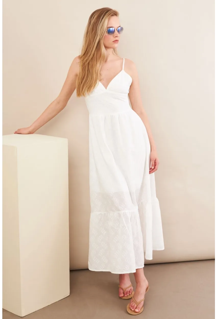 Kadın Ekru Ayarlanabilir Askılı Fistolu Midi Elbise İRE100
