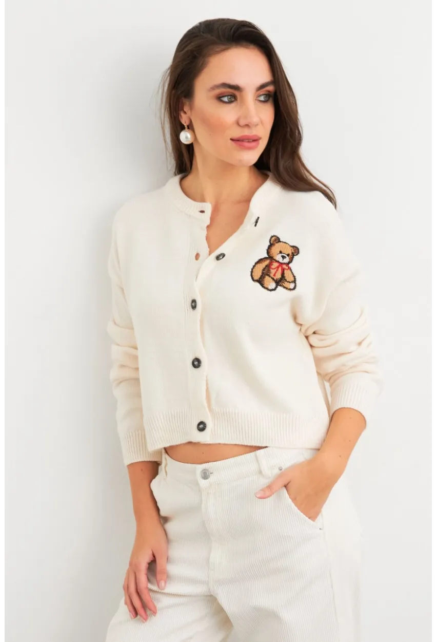 Kadın Ekru Ayıcıklı Hırka TEM99