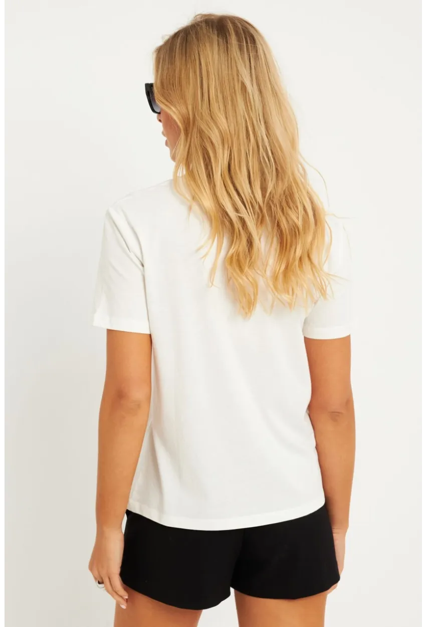 Kadın Ekru Baskılı T-Shirt AYD322