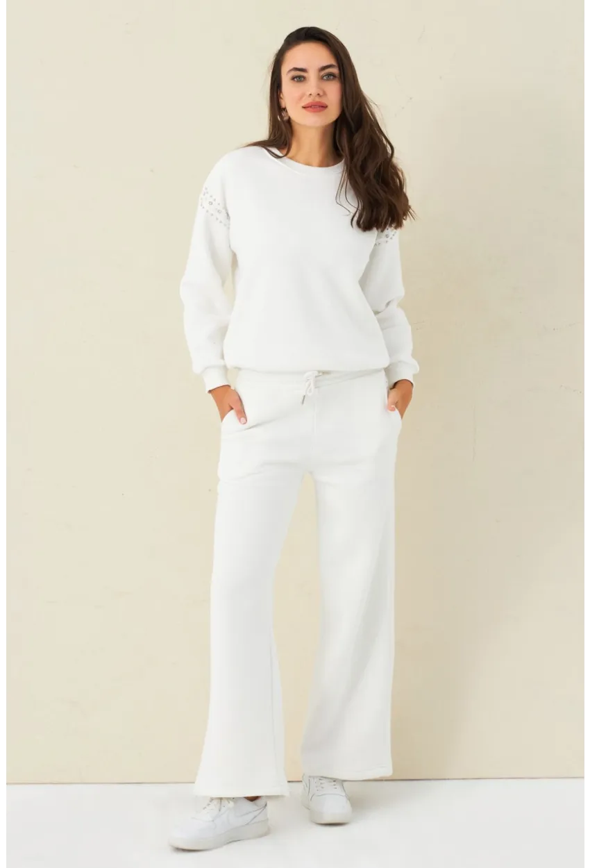 Kadın Ekru Beli Lastikli Palazzo Eşofman Altı ZM30