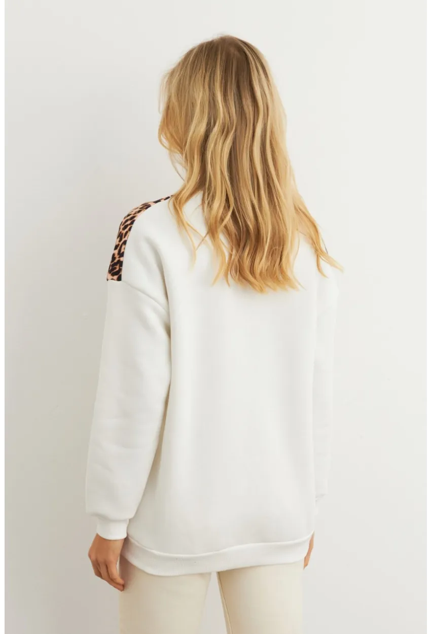 Kadın Ekru Bloklu Sweatshirt MST098