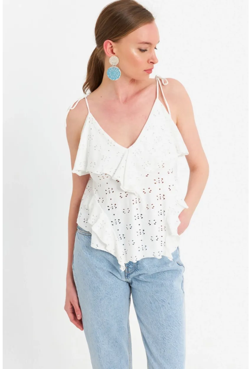 Kadın Ekru Brode Bluz SE14