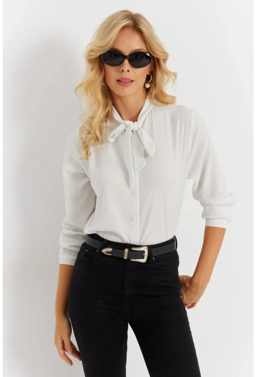 Kadın Ekru Bürümcük Gömlek EY2899