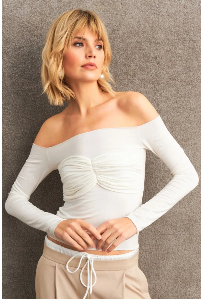 Kadın Ekru Büzgülü Bluz HOR0070