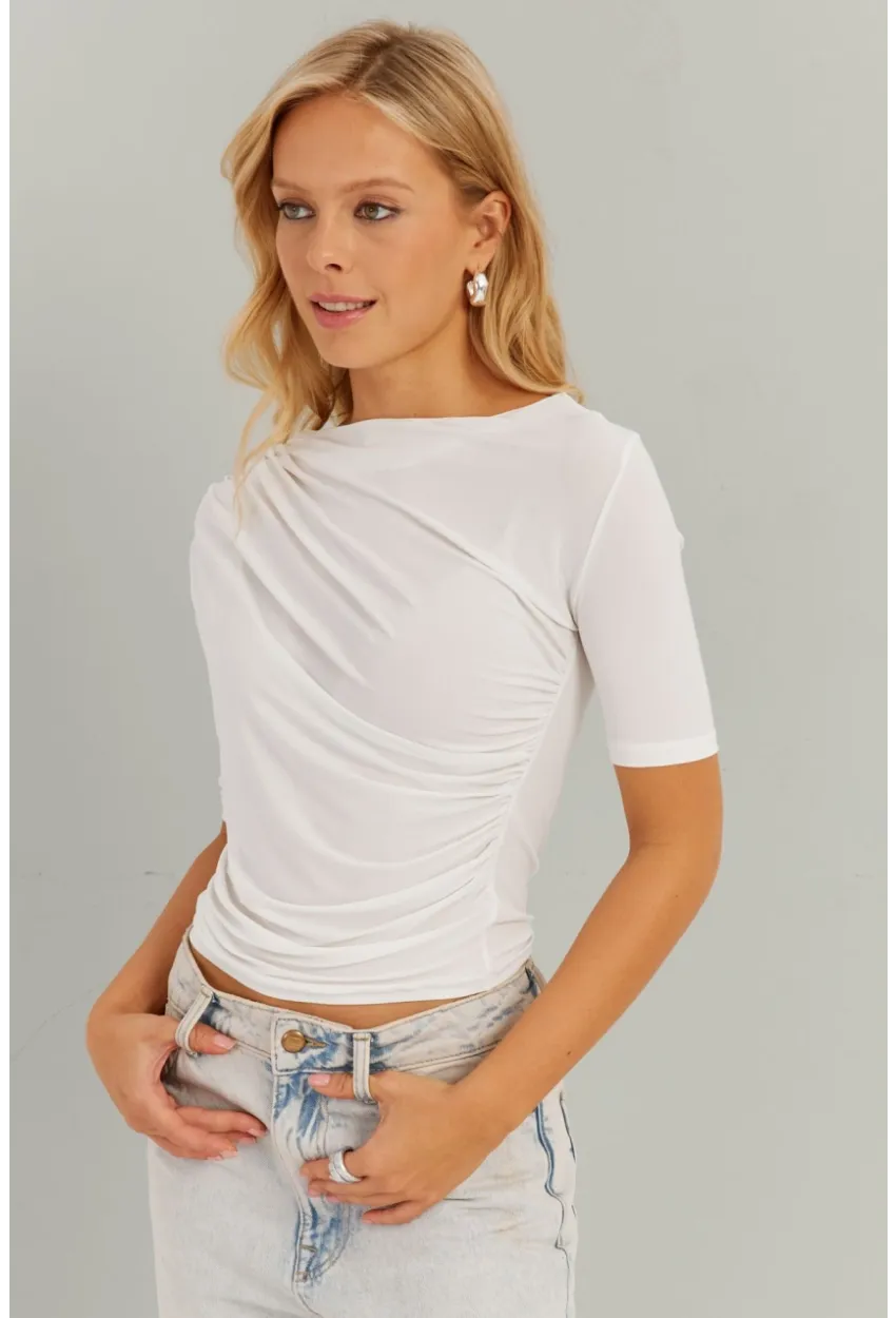 Kadın Ekru Büzgülü Bluz YZ623