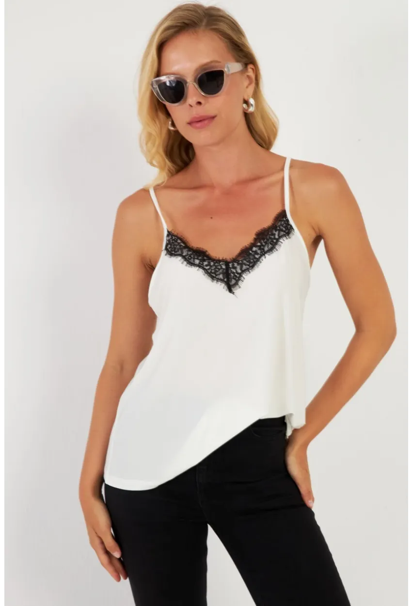 Kadın Ekru Dantelli Atlet AYD353