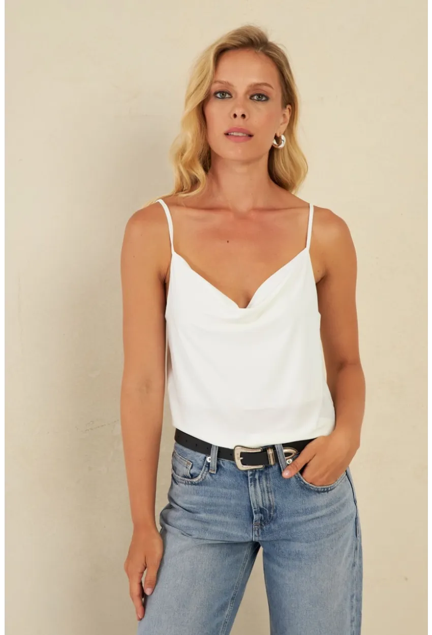 Kadın Ekru Degaje Yaka Bluz LPP1286