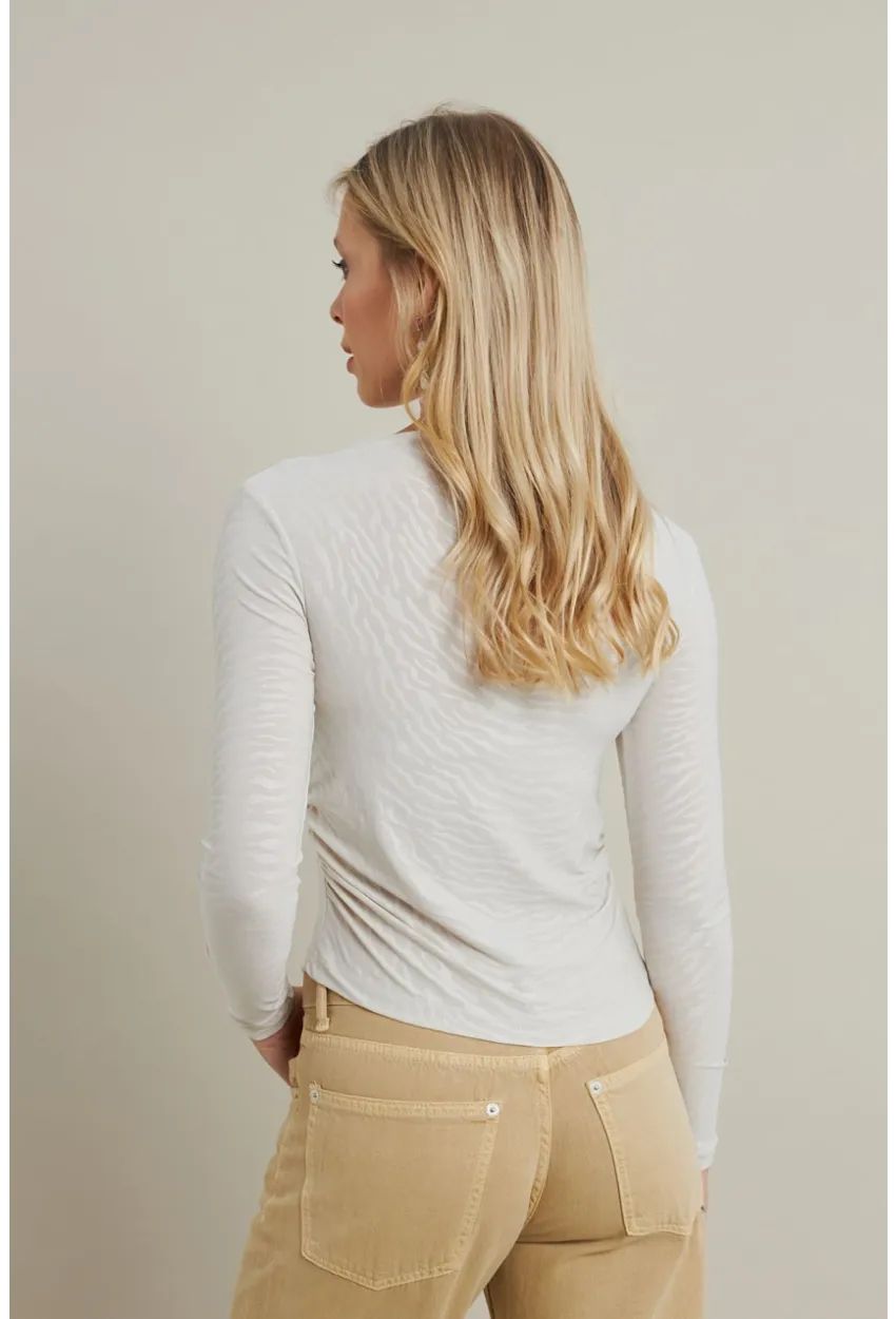 Kadın Ekru Desenli Büzgülü Bluz LPP1298