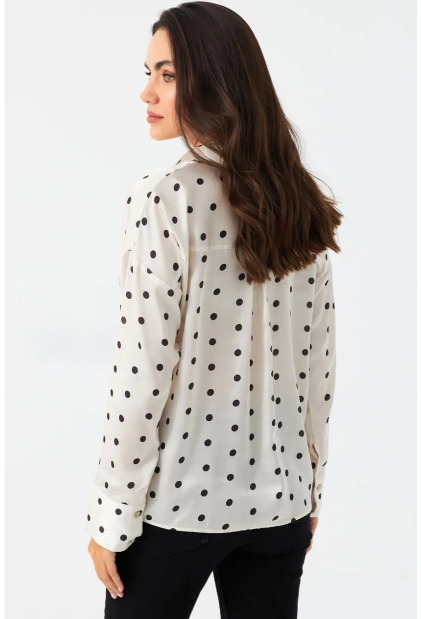 Kadın Ekru Desenli Saten Gömlek MSHR500
