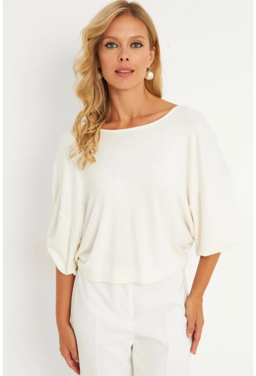 Kadın Ekru Düğüm Detaylı Bluz GÇ176