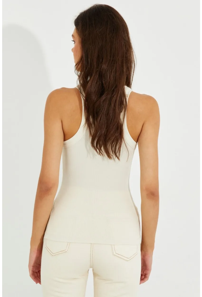 Kadın Ekru Halter Yaka Bluz LPP1233