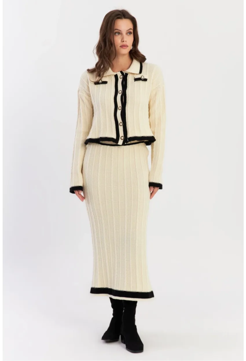 Kadın Ekru İkili Alt Üst Triko Takım NUV34