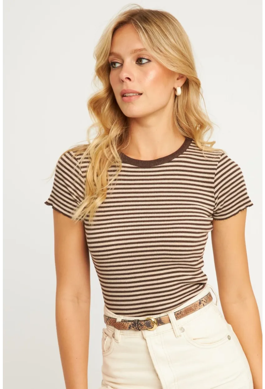 Kadın Ekru-Kahve Çizgili Bluz XL2005