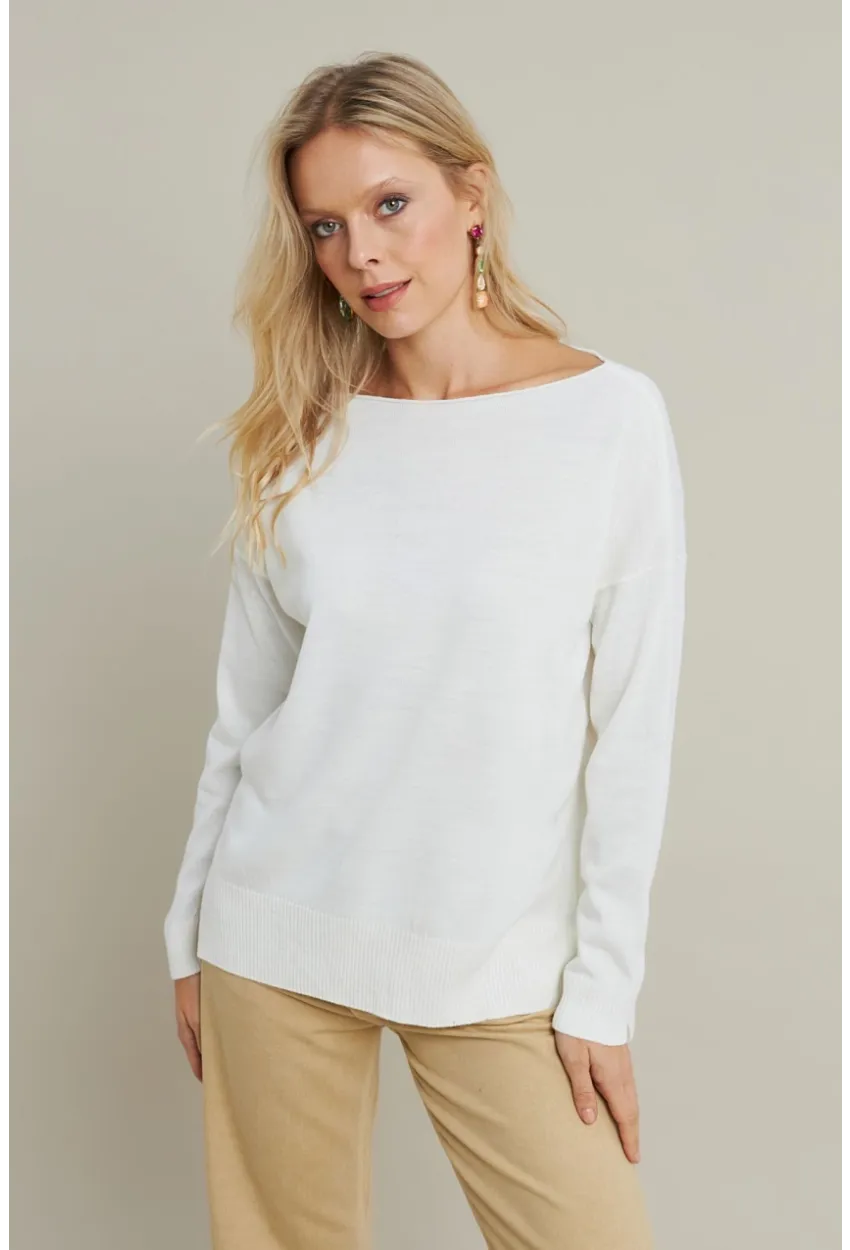 Kadın Ekru Kayık Yaka Triko Bluz MYİL561