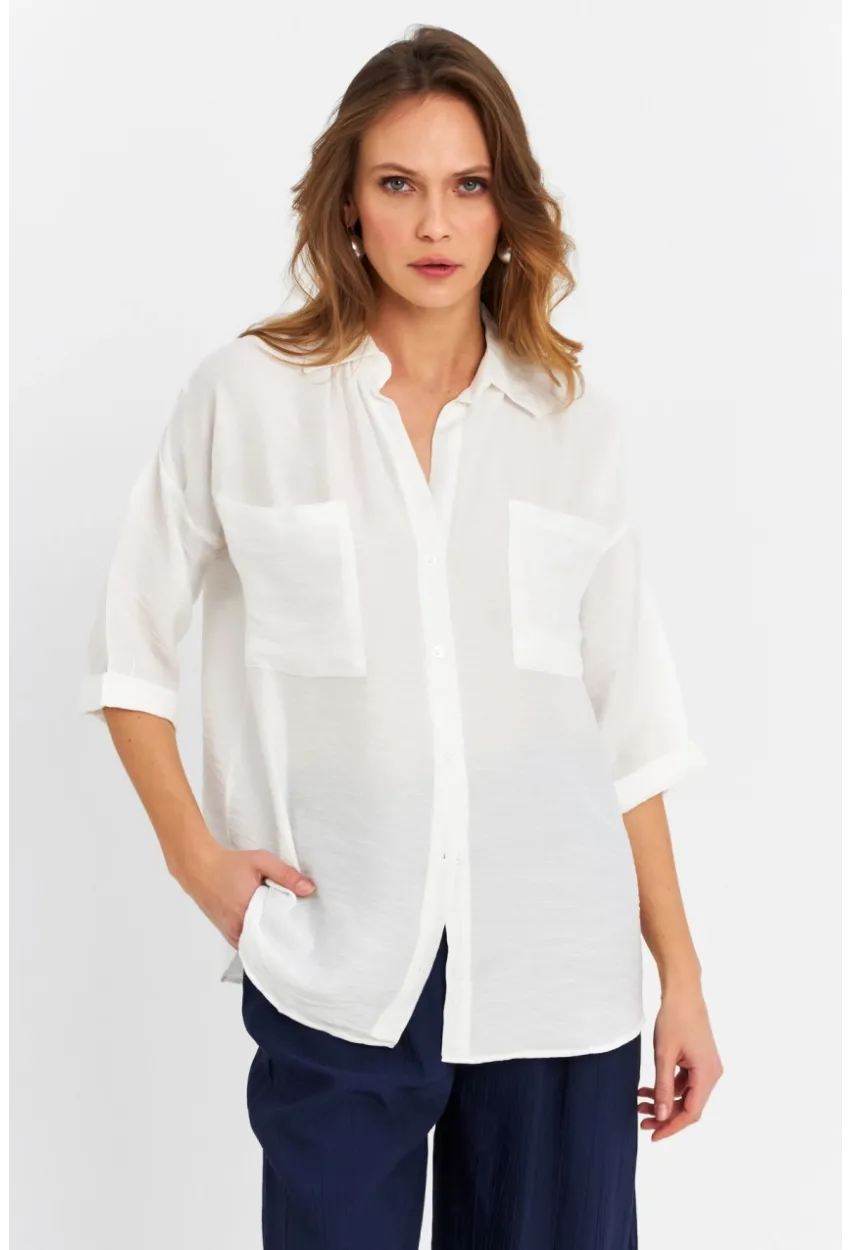 Kadın Ekru Keten Gömlek MELT170