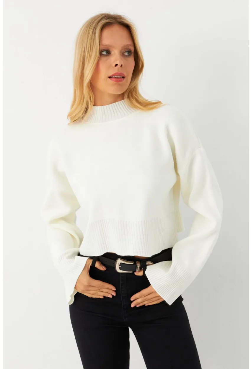 Kadın Ekru Kısa Kazak MYİL559