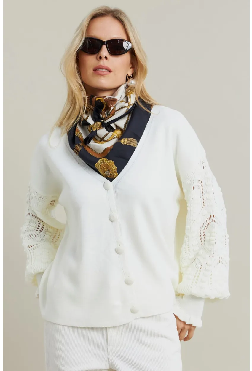 Kadın Ekru Kolları Örme Hırka MSE800