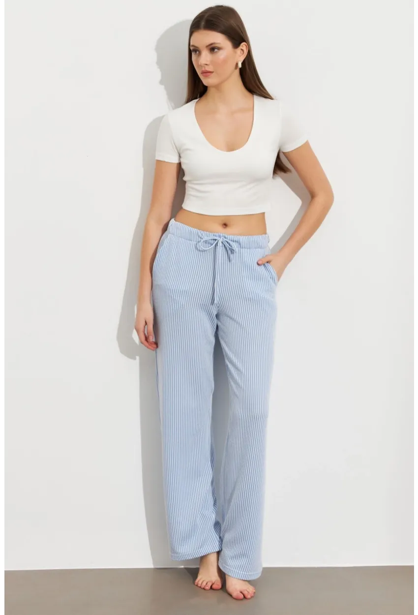 Kadın Ekru-Mavi Çizgili Eşofman Altı ATS80146