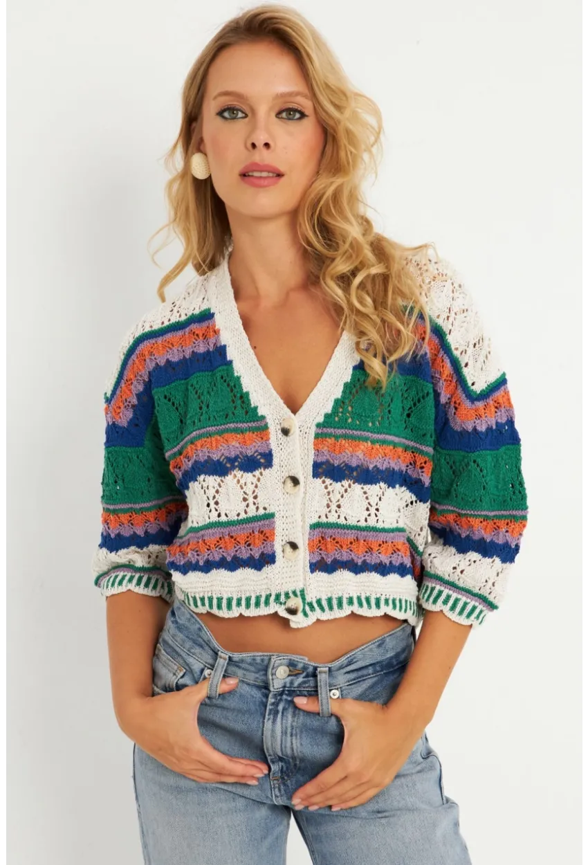 Kadın Ekru Multi Renkli Hırka MİW3851