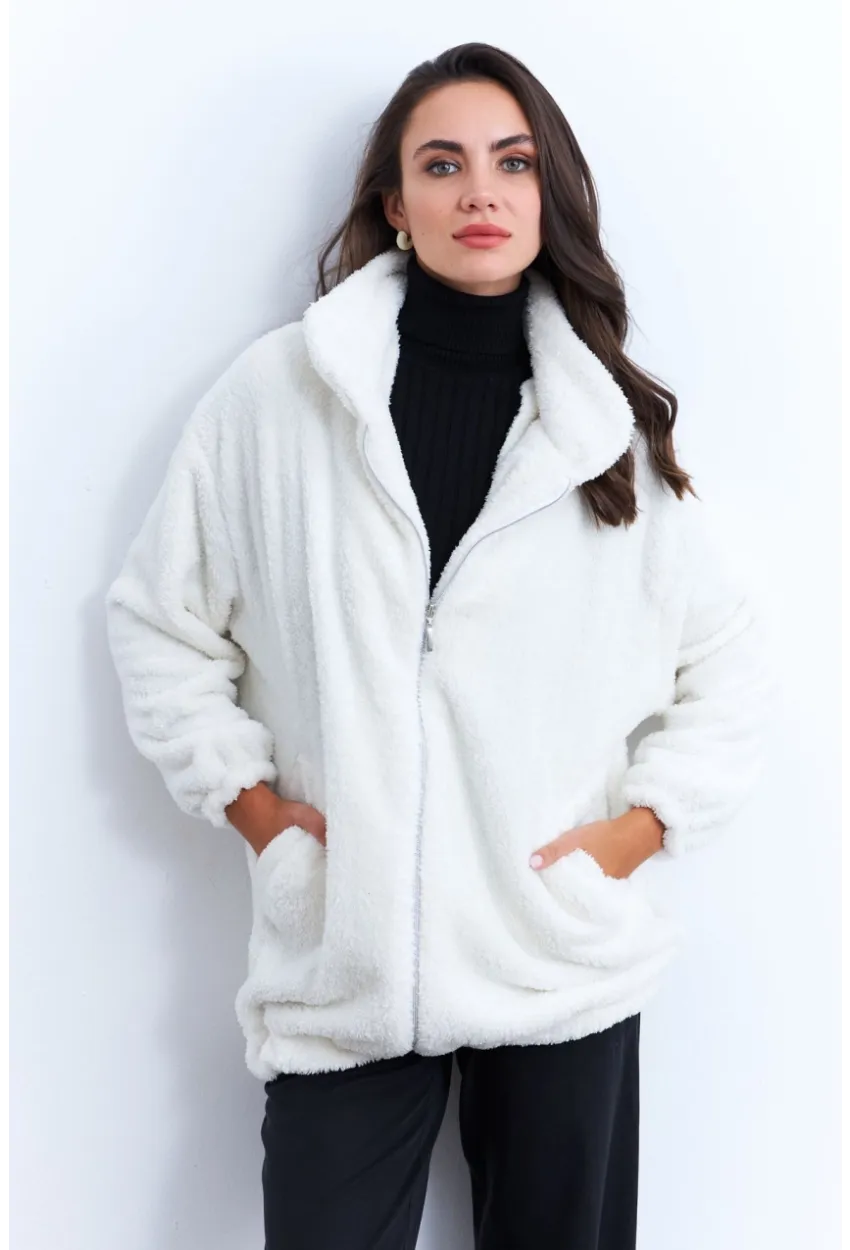 Kadın Ekru Peluş Mont LYT58