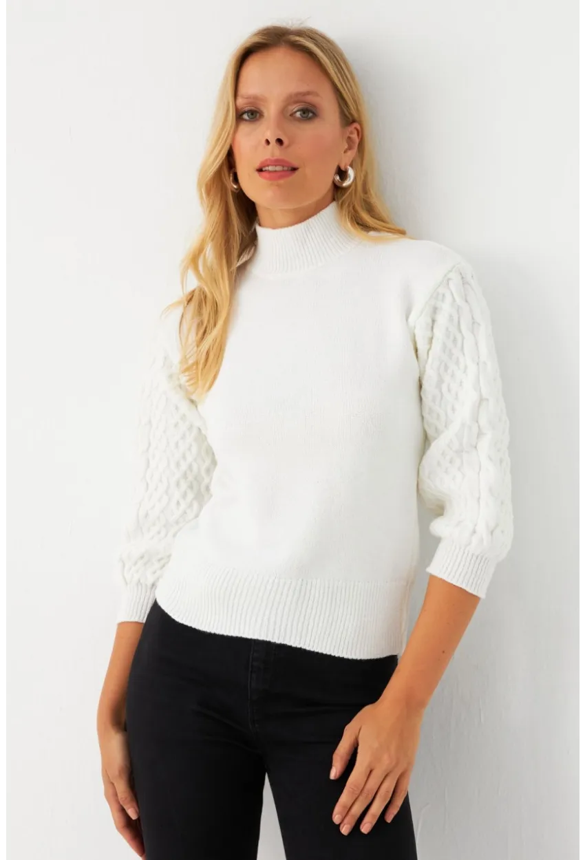 Kadın Ekru Pencereli Kazak SE4