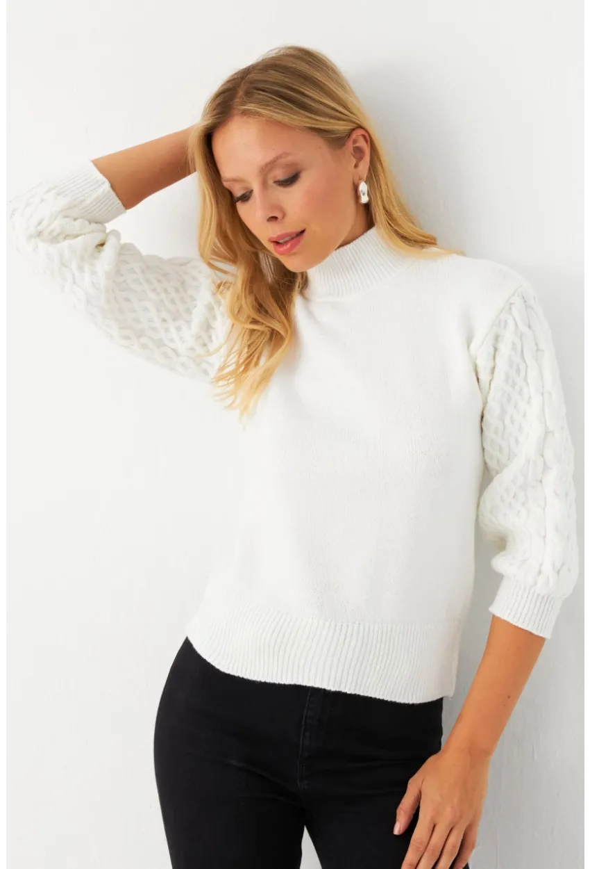 Kadın Ekru Pencereli Kazak SE4