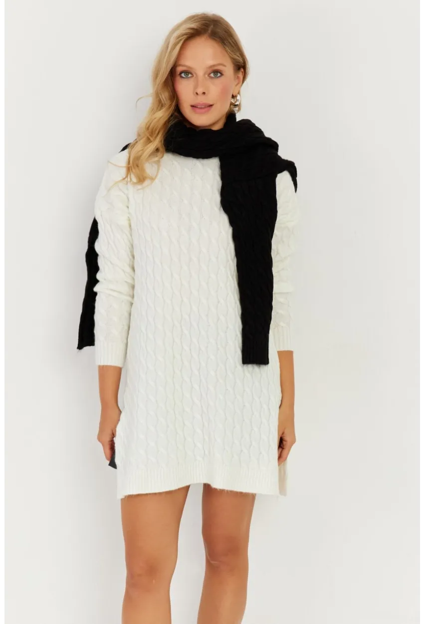 Kadın Ekru Saç Örgülü Triko Tunik KZ2505