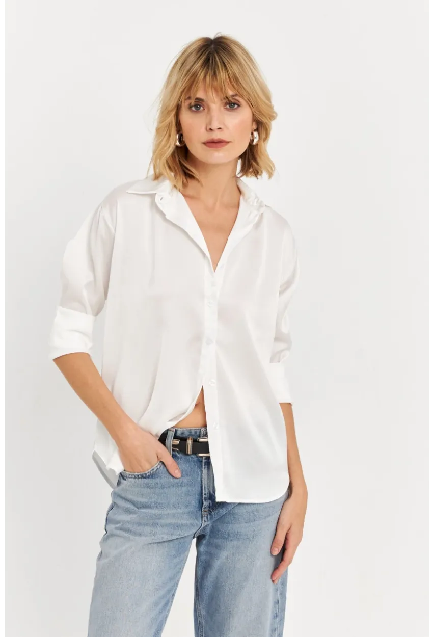 Kadın Ekru Saten Gömlek ELT8051