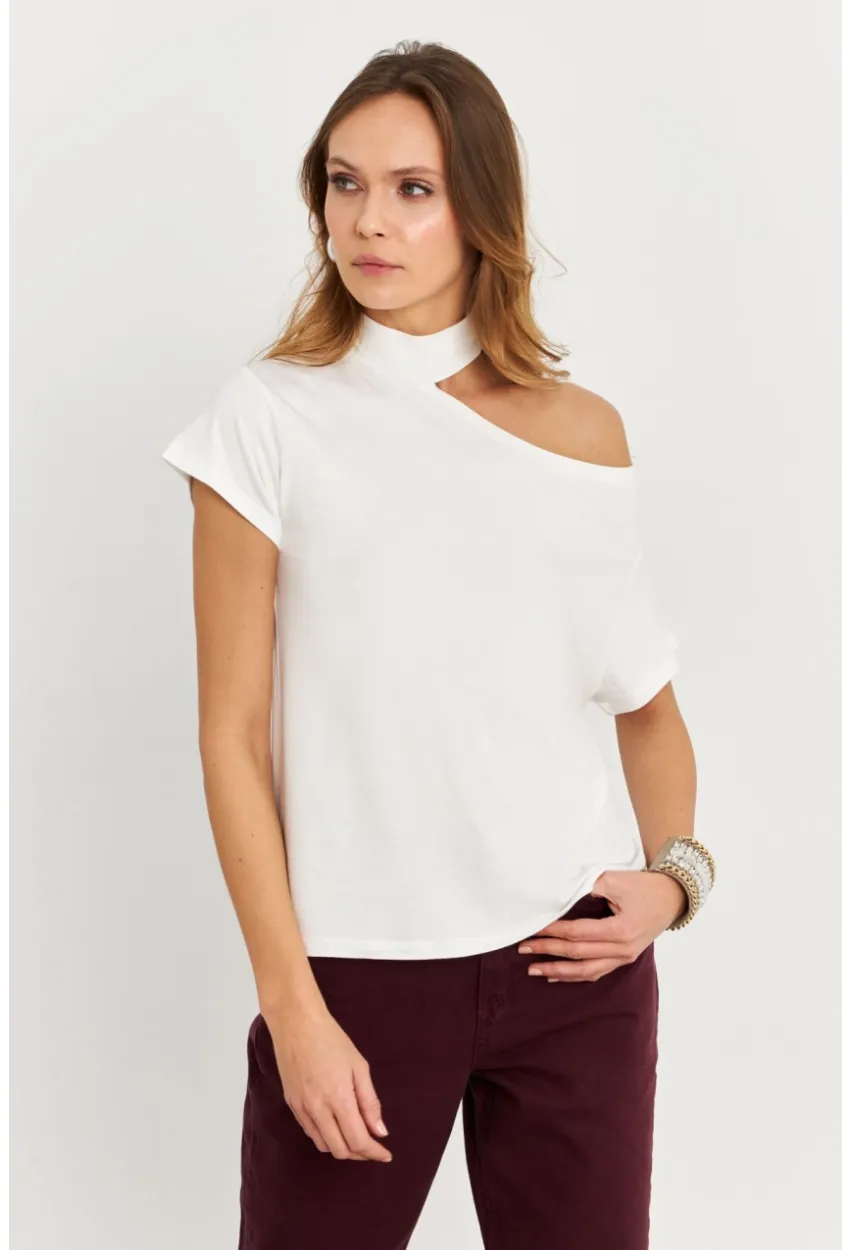 Kadın Ekru Tek Omuz Açık Bluz LPP1300