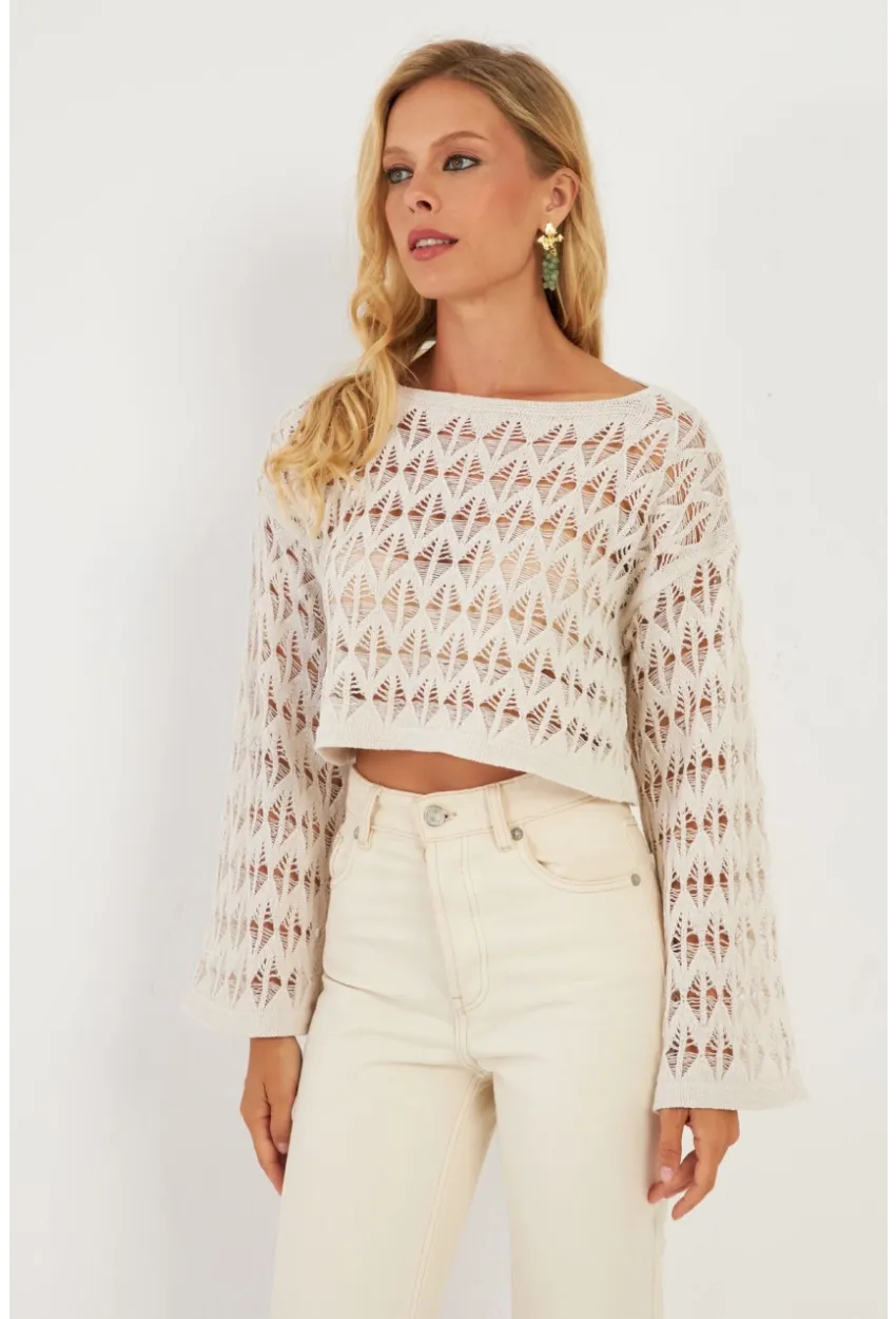 Kadın Ekru Triko Bluz YV254