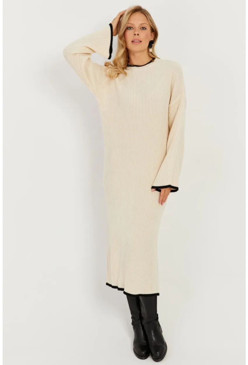 Kadın Ekru Triko Maxi Elbise SF2538