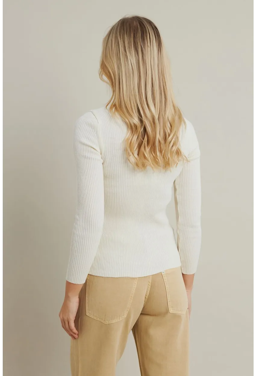 Kadın Ekru V Yaka Triko Bluz YV284