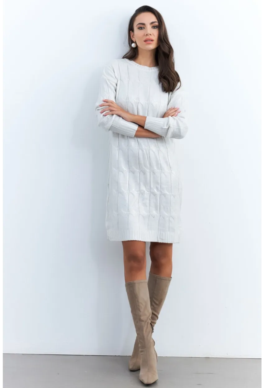 Kadın Ekru Varaklı Triko Midi Elbise NAR446