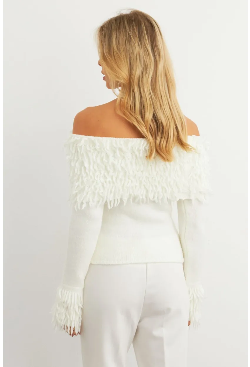 Kadın Ekru Yakası Sakallı Madonna Bluz KZ542