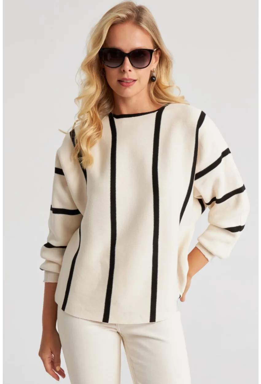 Kadın Ekru Yarasa Kol Triko Kazak YZ522