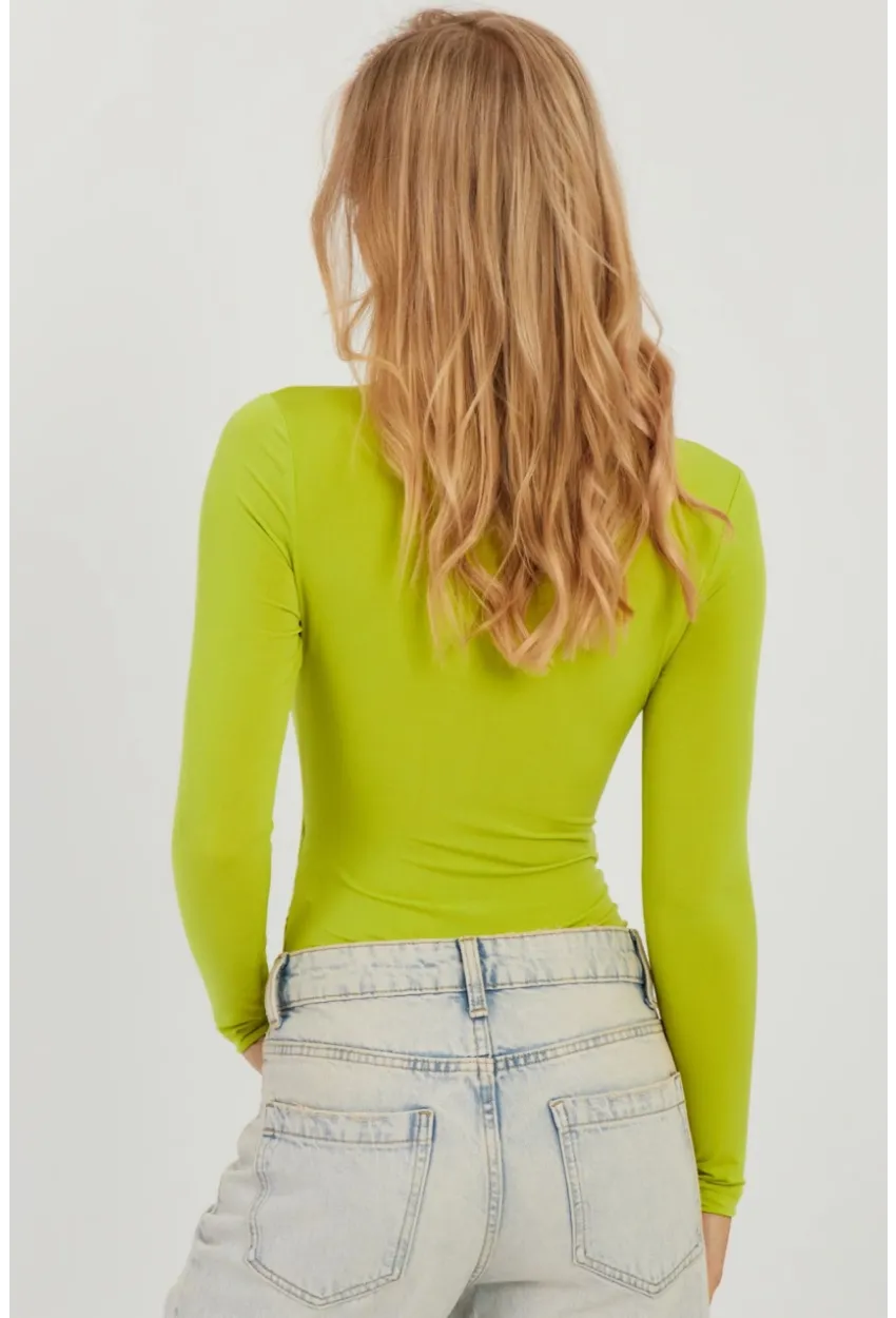 Kadın Fıstık Yeşil Dekolteli Çıtçıtlı Body MEN2026