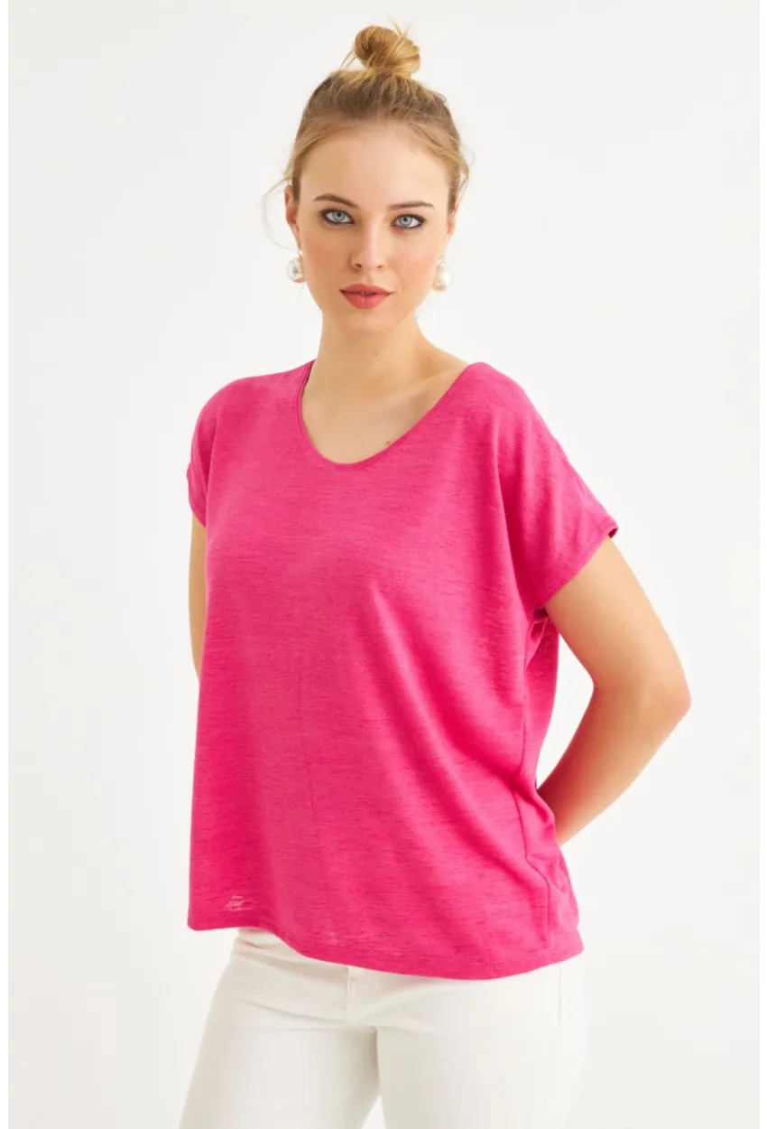 Kadın Fuşya Basic Bluz AYD410