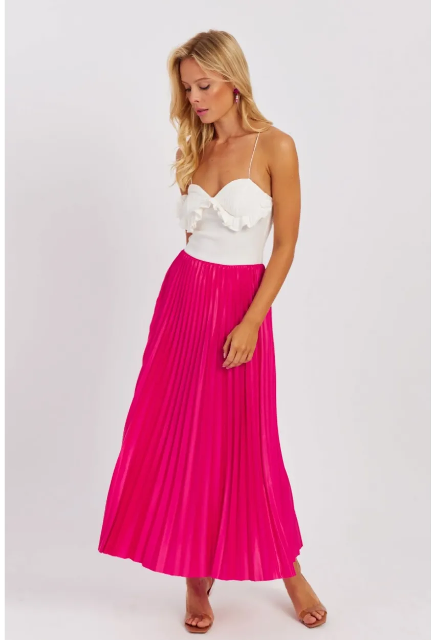 Kadın Fuşya Beli Lastikli Pilise Etek OW145