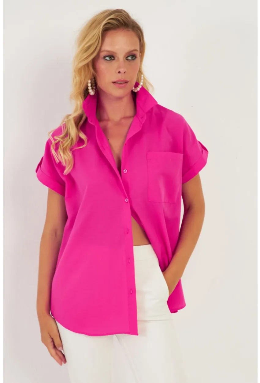 Kadın Fuşya Cepli Gömlek ZER410