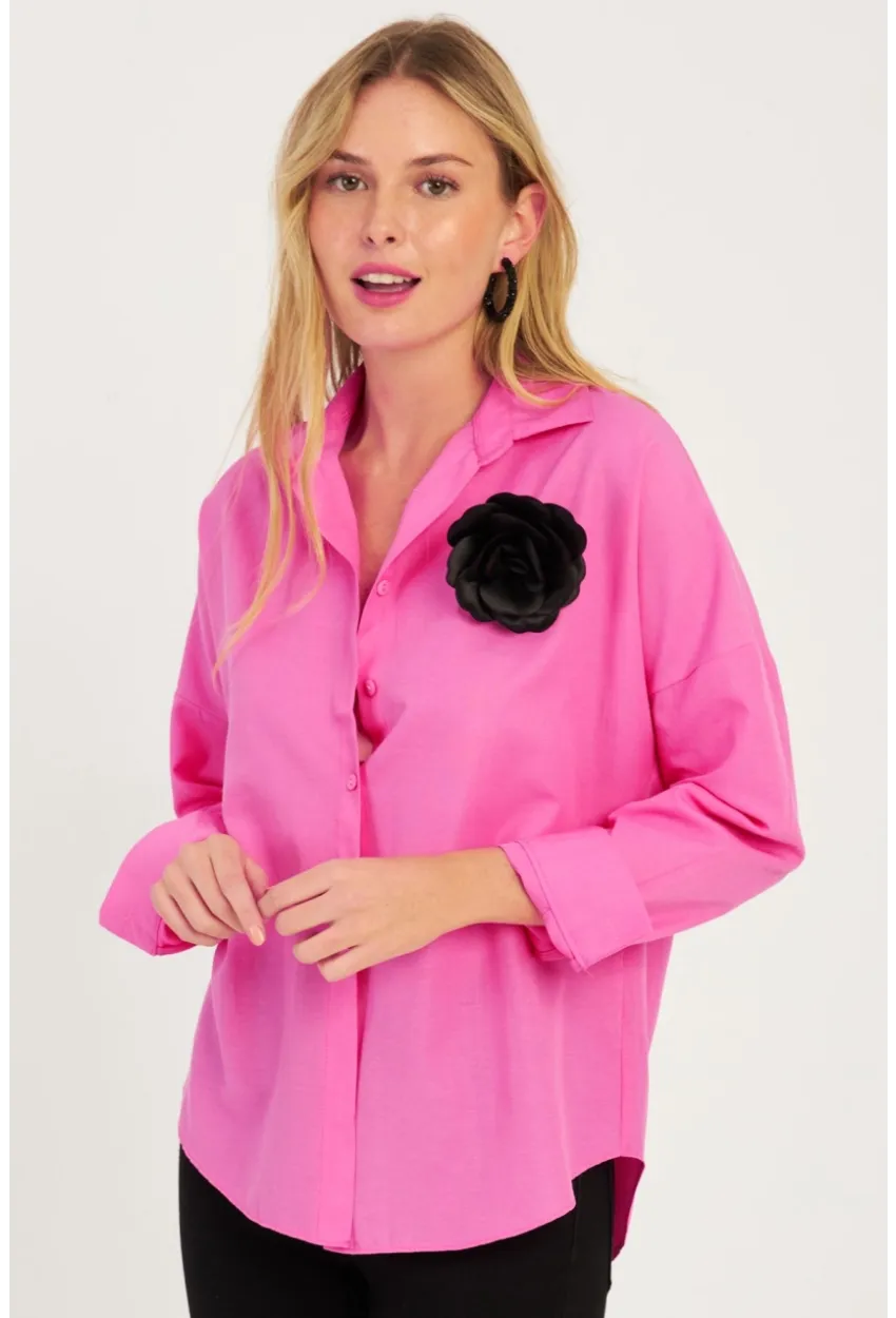 Kadın Fuşya Gül Aksesuarlı Gömlek SF2540