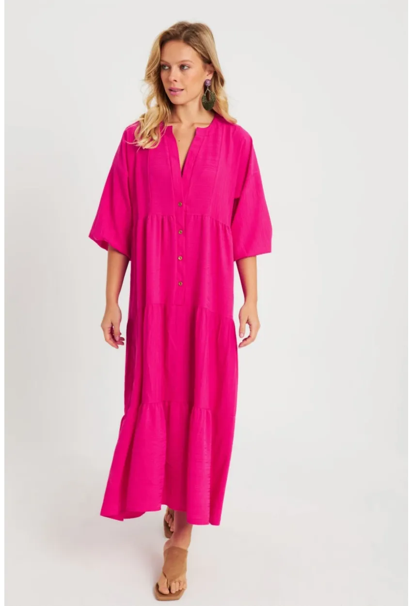 Kadın Fuşya Salaş Midi Elbise MQ982