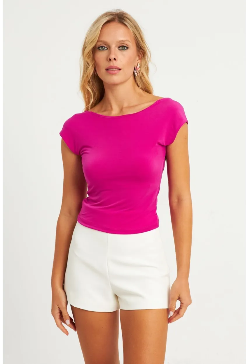 Kadın Fuşya Sırtı Açık Bluz YZ1080