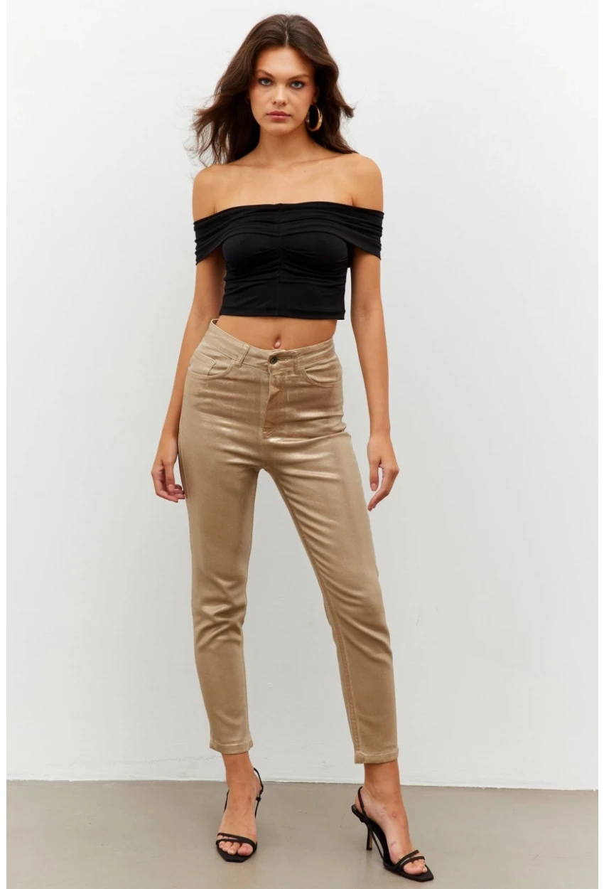 Kadın Gold Rengi Parlak Denim Pantolon NWC250