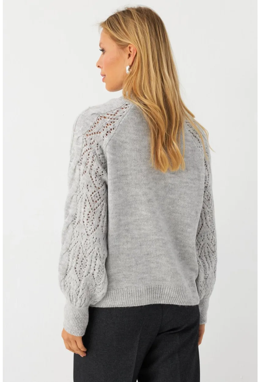 Kadın Gri Ajurlu Triko Kazak MAYD17