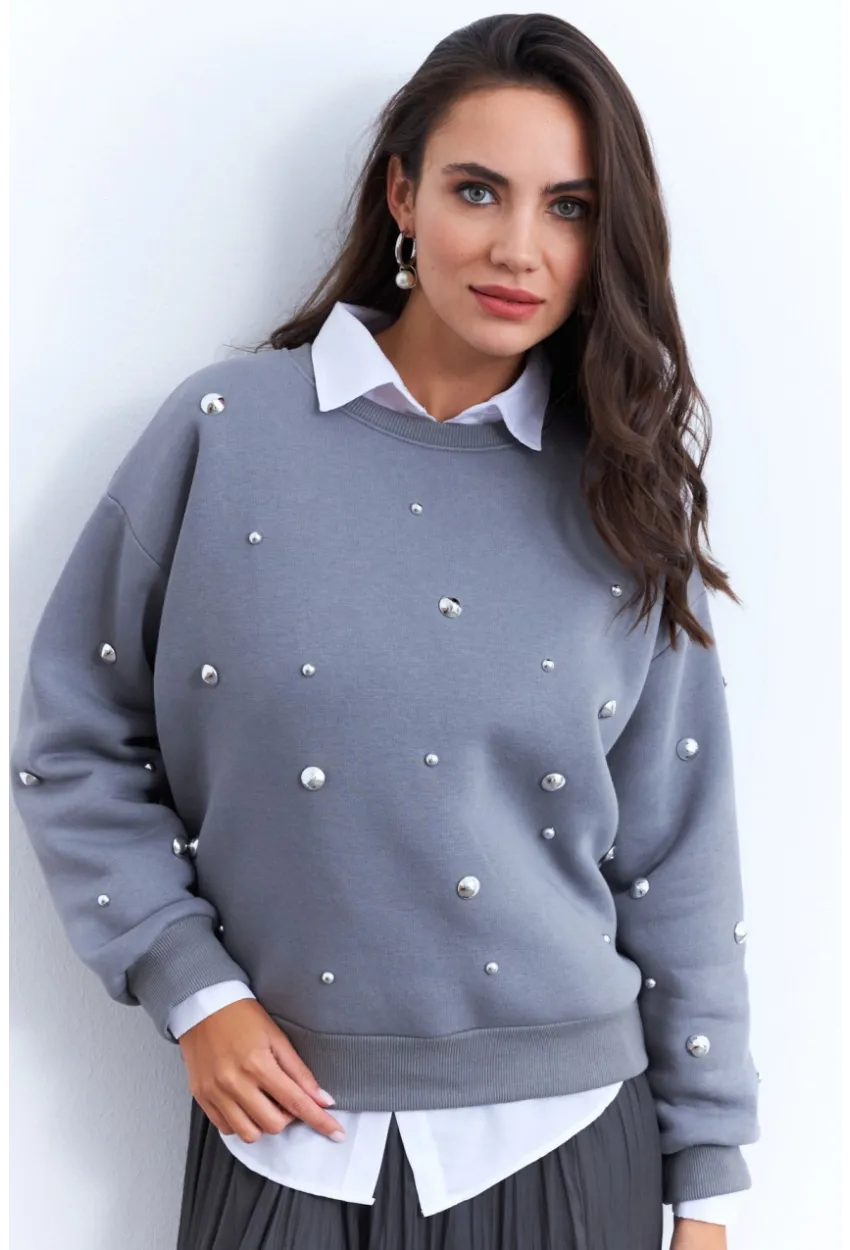 Kadın Gri Aksesuarlı Sweatshirt PP6451